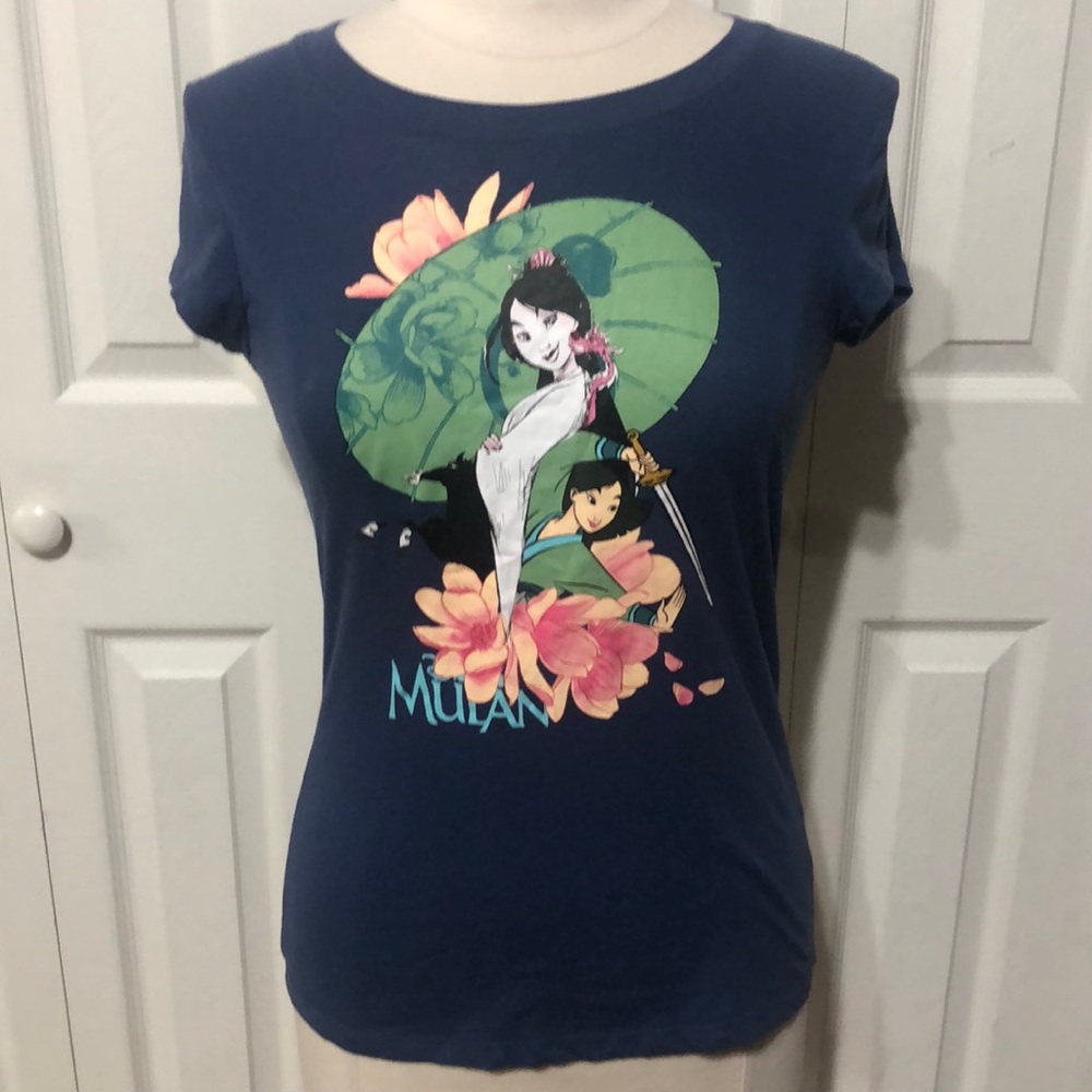 Blue Disney Princess Mulan with pink/green design Short Sleeve Women’s T-Shirt